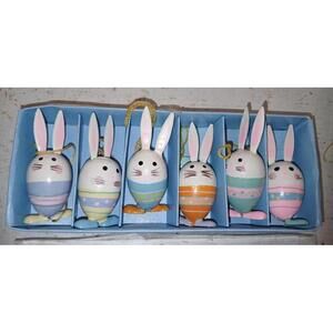 Vintage Set of 6 Hand-Painted Easter Bunny Egg Ornaments